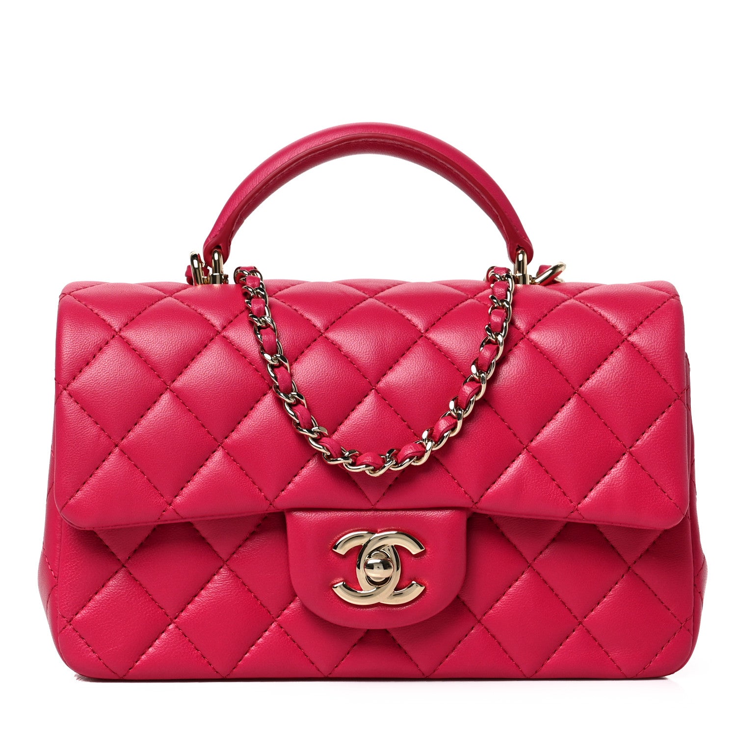 Chanel Lambskin Quilted Mini Top Handle Rectangular Flap Dark Pink 1 of 8