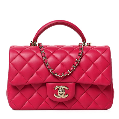 Chanel Lambskin Quilted Mini Top Handle Rectangular Flap Dark Pink 1 of 8