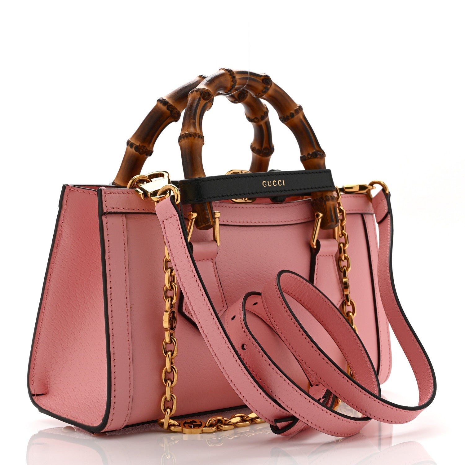 Gucci Textured Dollar Calfskin Web Small Diana Shoulder Bag Wild Rose Black 3 of 11