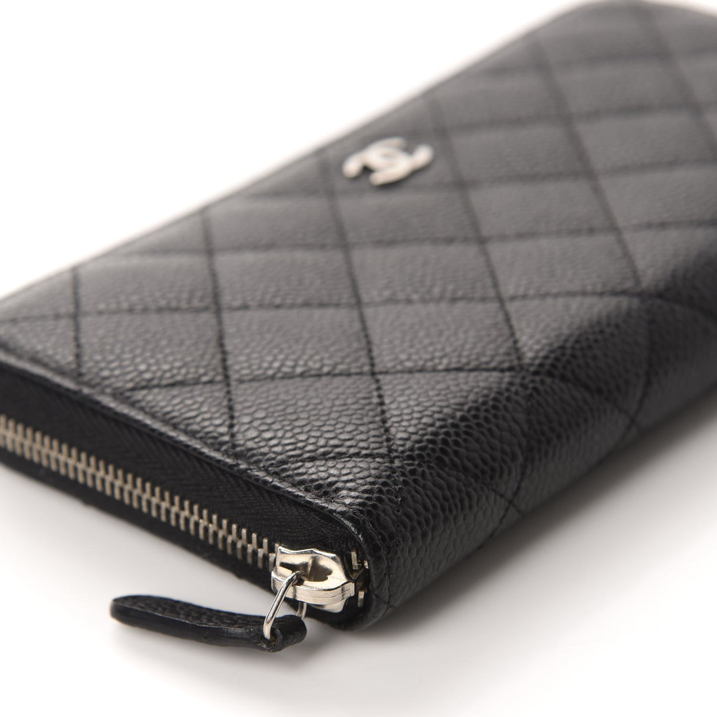 Caviar Quilted Large Gusset Zip Around Wallet Black
