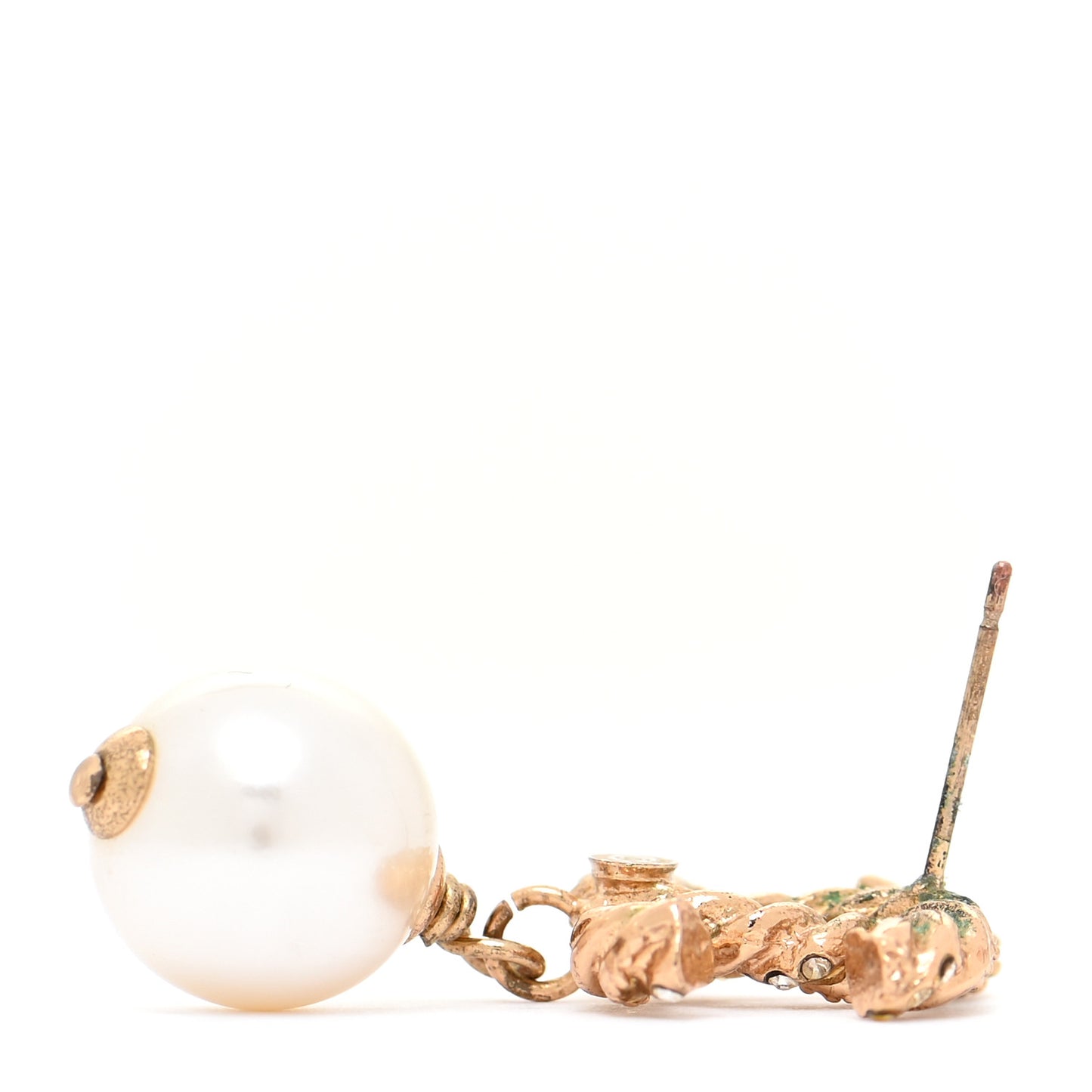 Crystal Pearl CC Drop Earrings Gold