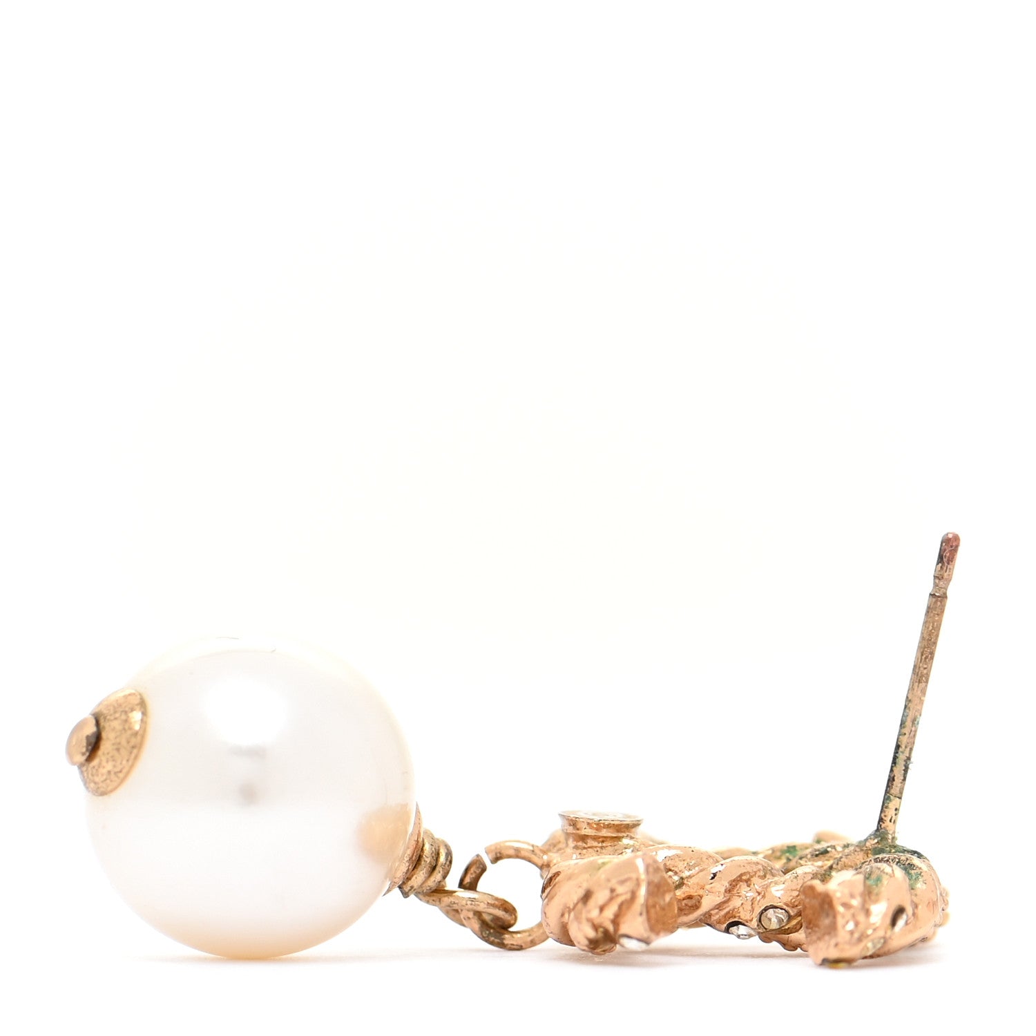 Chanel Crystal Pearl CC Drop Earrings Gold 5 of 9