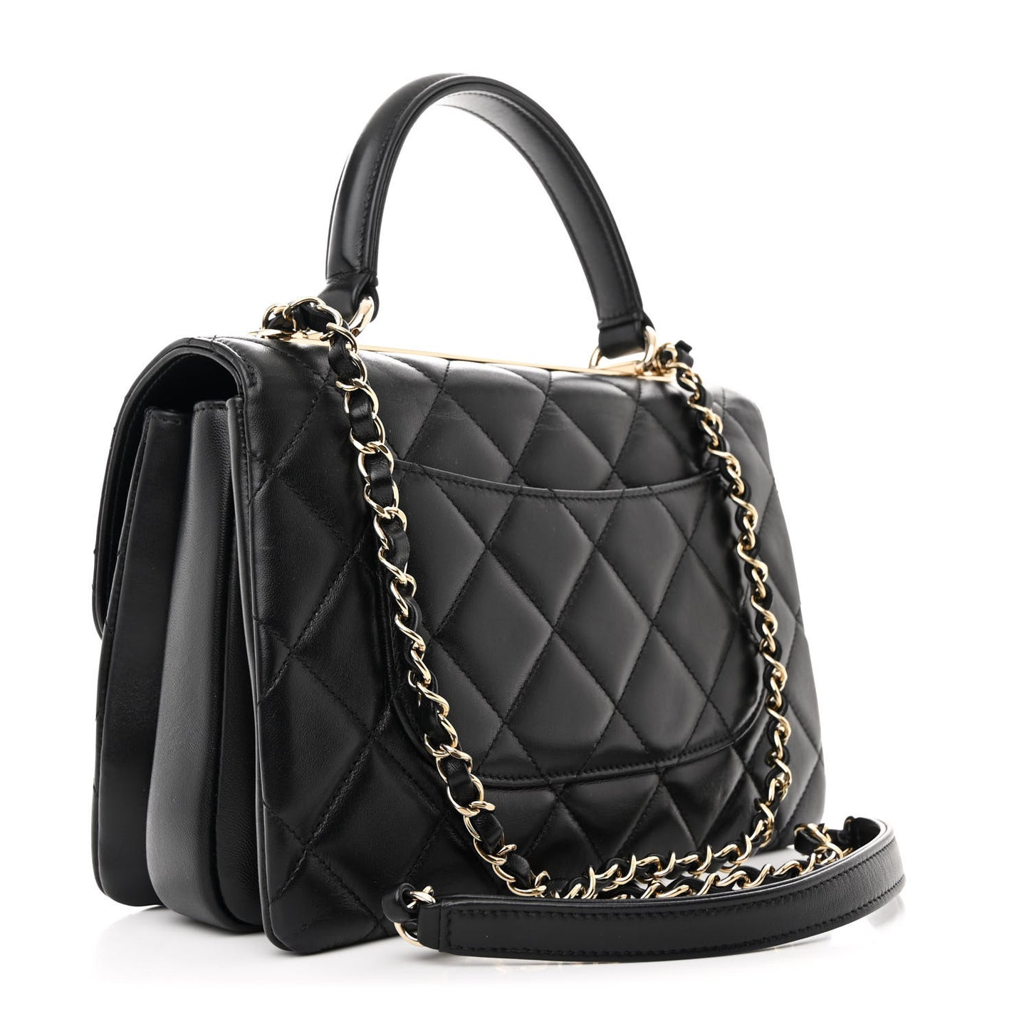 Lambskin Quilted Small Trendy CC Dual Handle Flap Bag Black