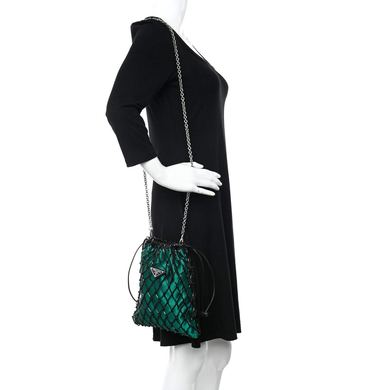 Prada Satin Net Chain Bag Green Black 2 of 9