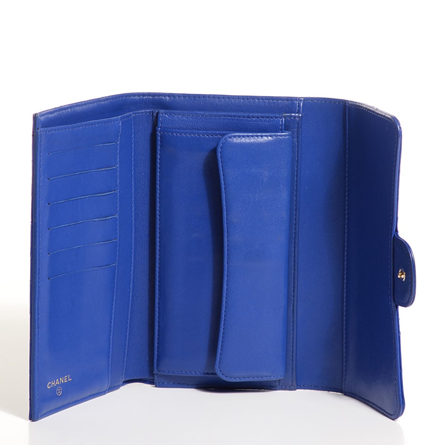 Lambskin Quilted Large Flap Wallet Dark Blue