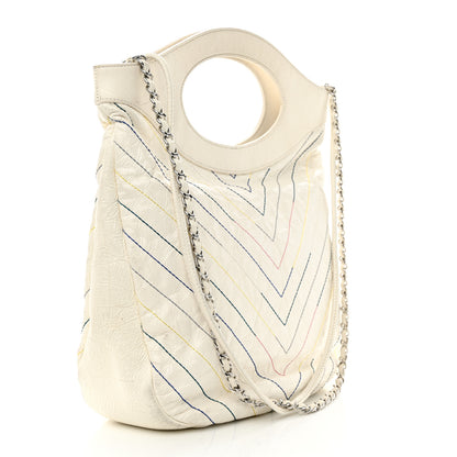 Chanel Glazed Calfskin Chevron Stitched Small 31 Shopping Bag White Multicolor 3 of 12