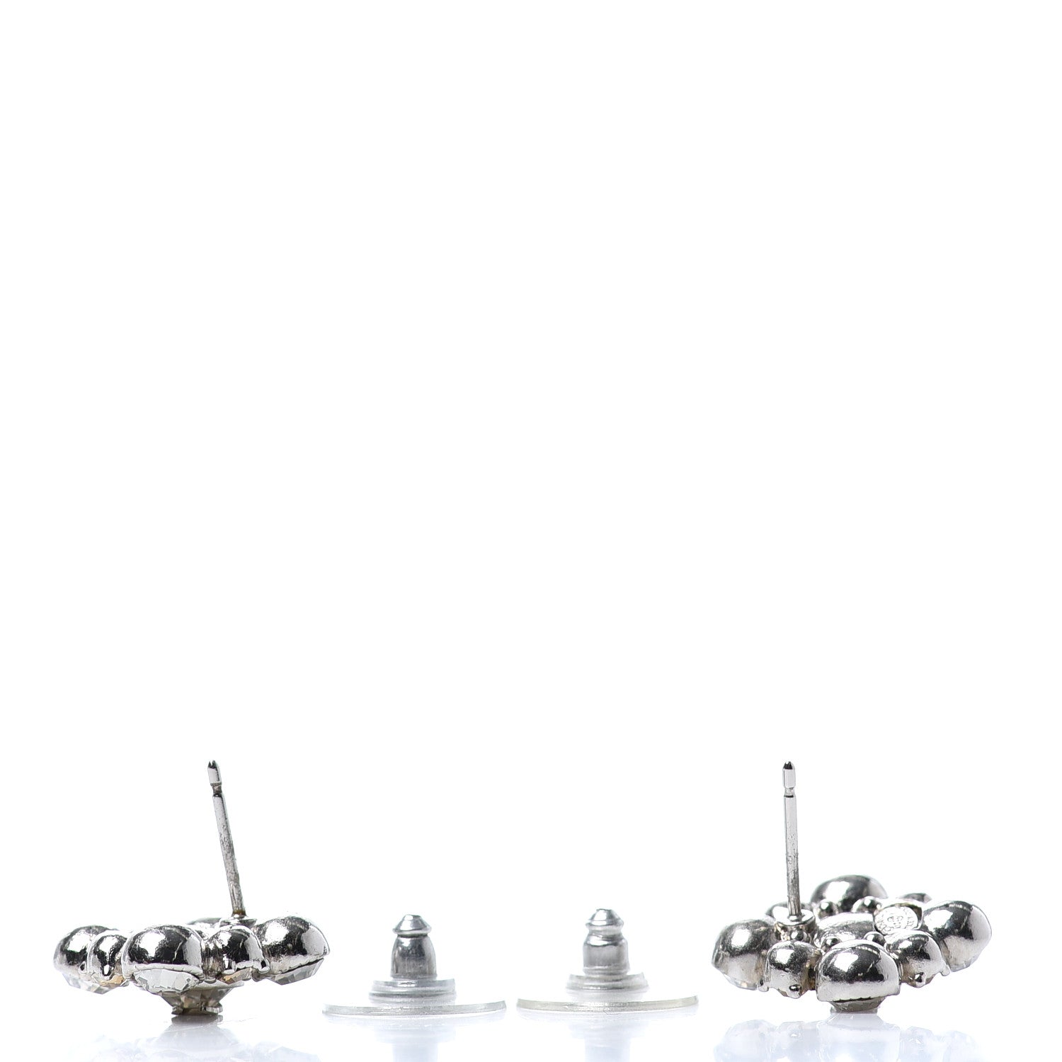 Chanel Crystal CC Flower Earrings Silver 3 of 4