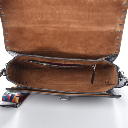 Valentino Garavani Calfskin Embossed Medium Guitar Strap Rockstud Rolling Flap Saddle Bag Brown 5 of 8