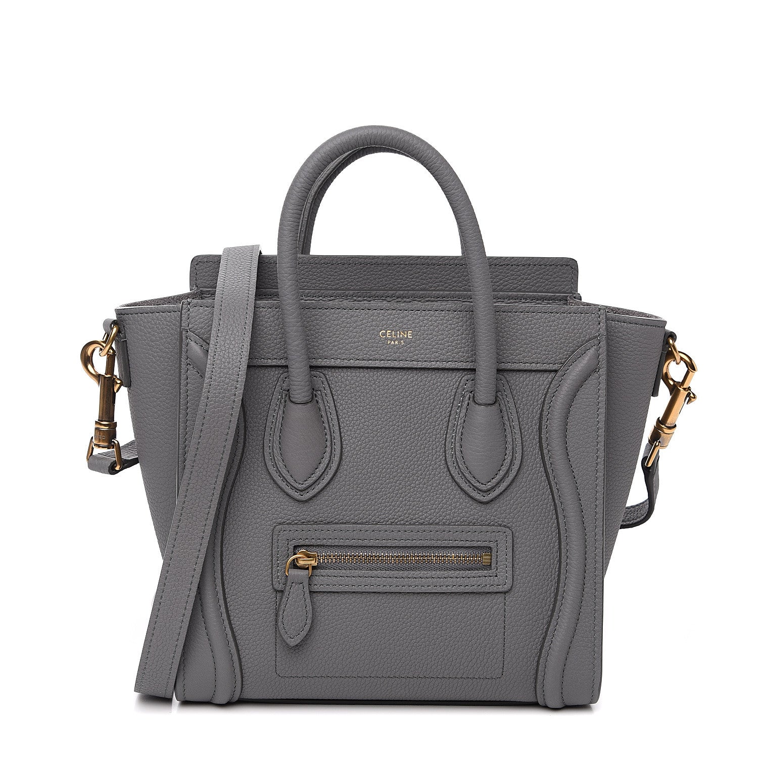 Celine Drummed Calfskin Nano Luggage Kohl 1 of 10