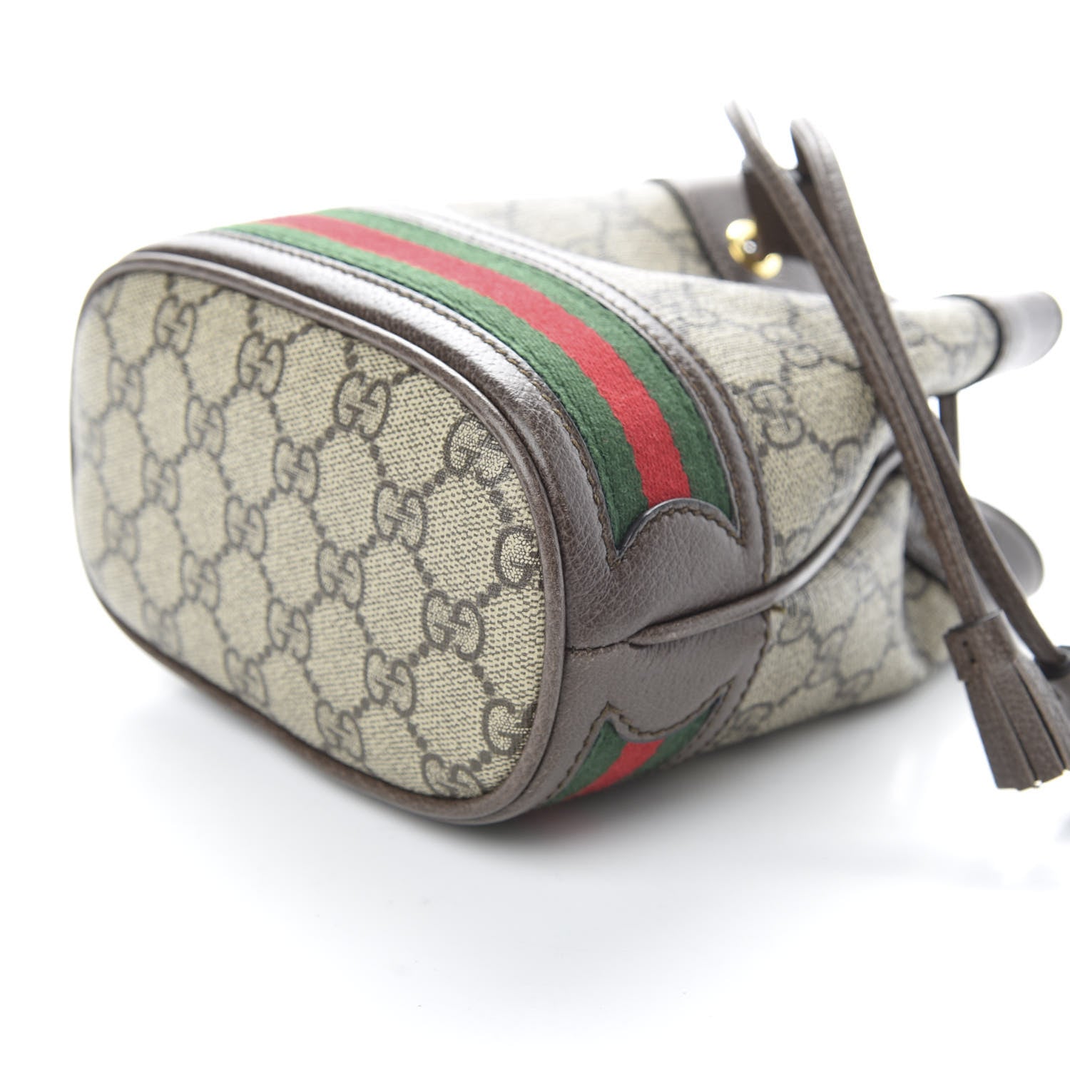 Gucci GG Supreme Monogram Web Mini Ophidia Bucket Bag Brown 7 of 9
