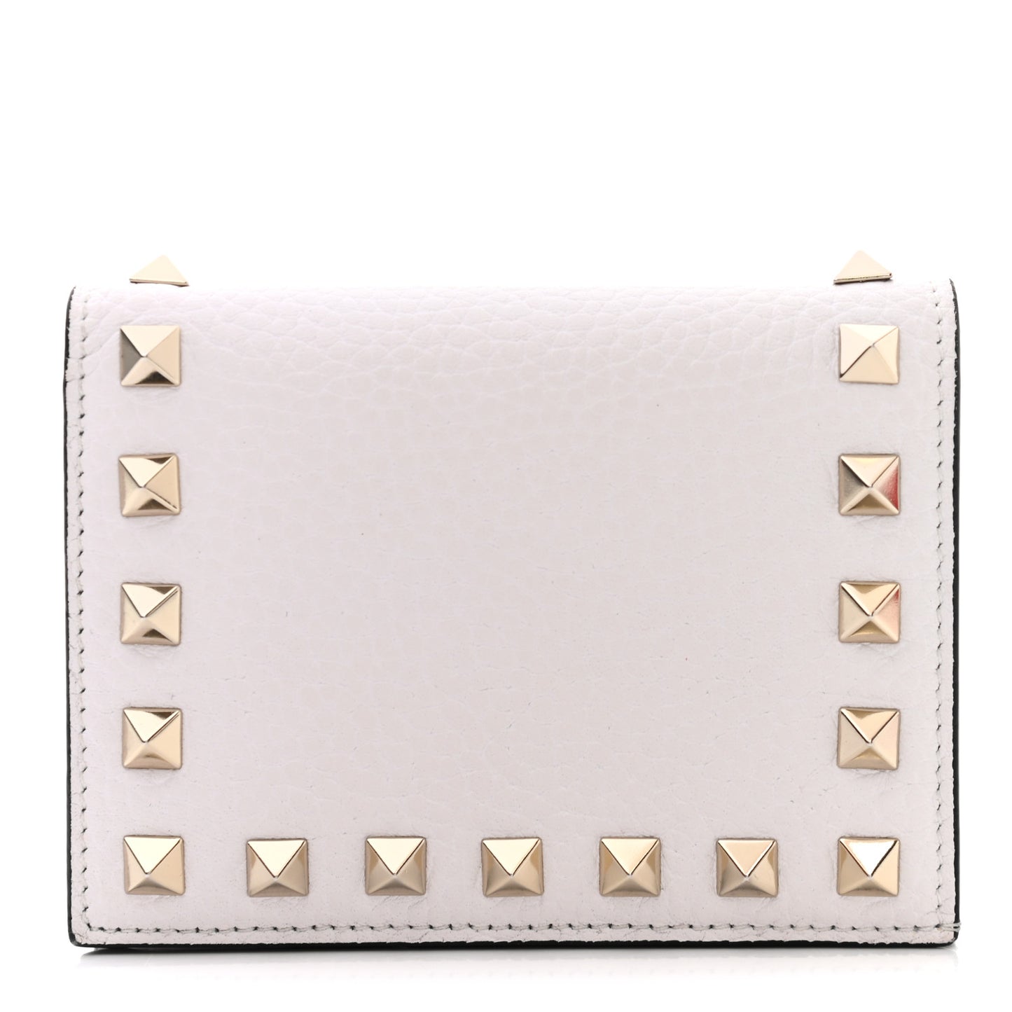 Pebbled Calfskin Rockstud French Flap Wallet Optic White