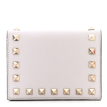 Valentino Garavani Pebbled Calfskin Rockstud French Flap Wallet Optic White 1 of 10