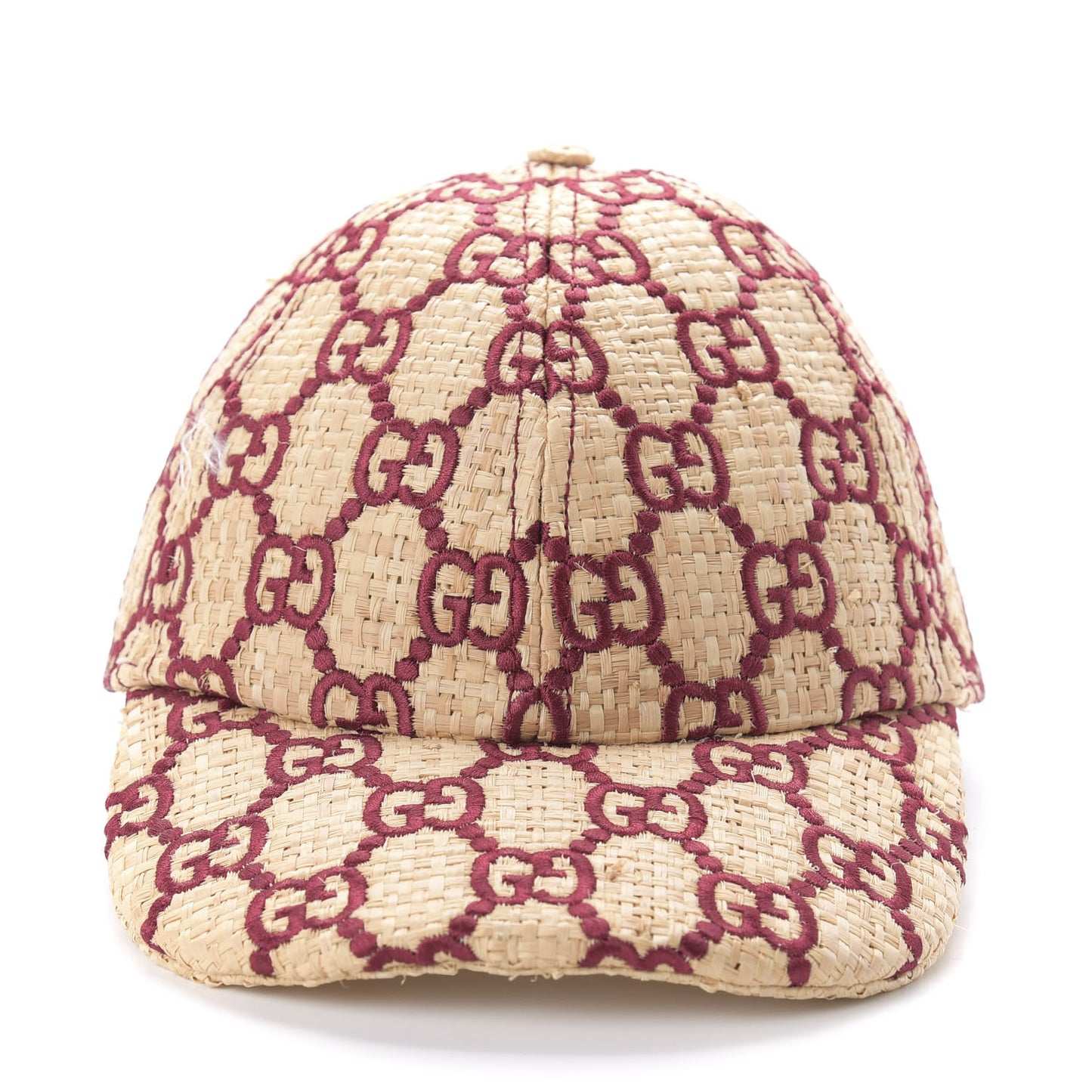 Raffia GG Monogram Elaphe Embroidered Aisha Baseball Hat L Ivory Bordeaux
