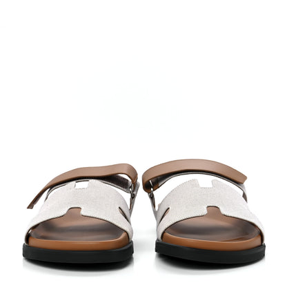 Hermes Toile De Coton Veau Lisse Mens Chypre Sandals 45 Prunoir Naturel 2 of 9