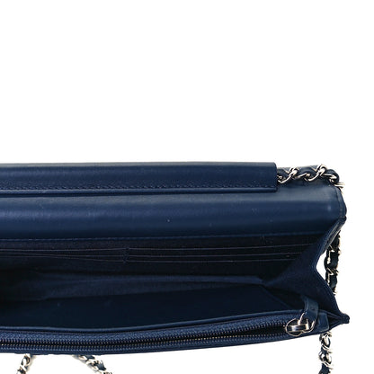 Chanel Calfskin Square Stitched Wallet On Chain WOC Blue 5 of 6