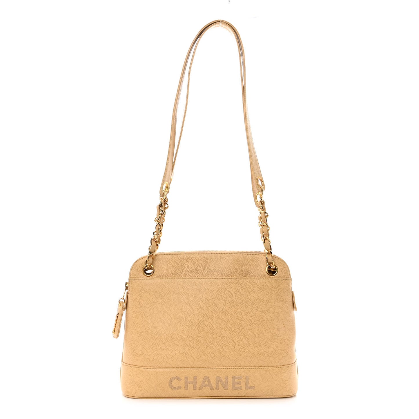 Caviar Logo Shoulder Bag Beige