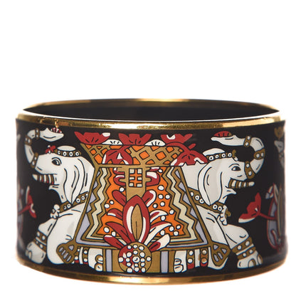 Hermes Enamel Printed Elephant Torana Extra Wide Bracelet 65 Black 1 of 4