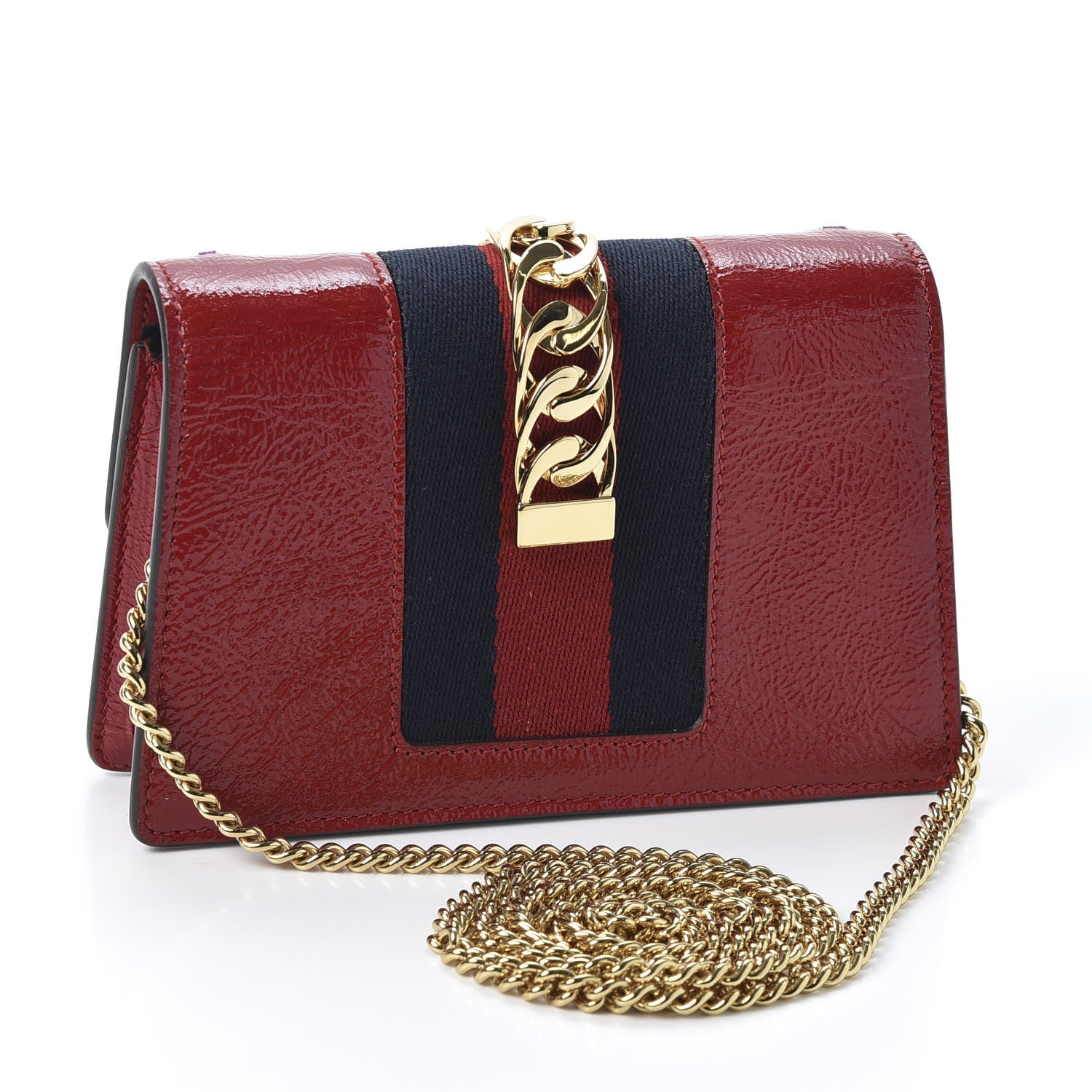 Gucci Patent Embroidered Super Mini Sylvie Chain Shoulder Bag Hibiscus Red 2 of 10
