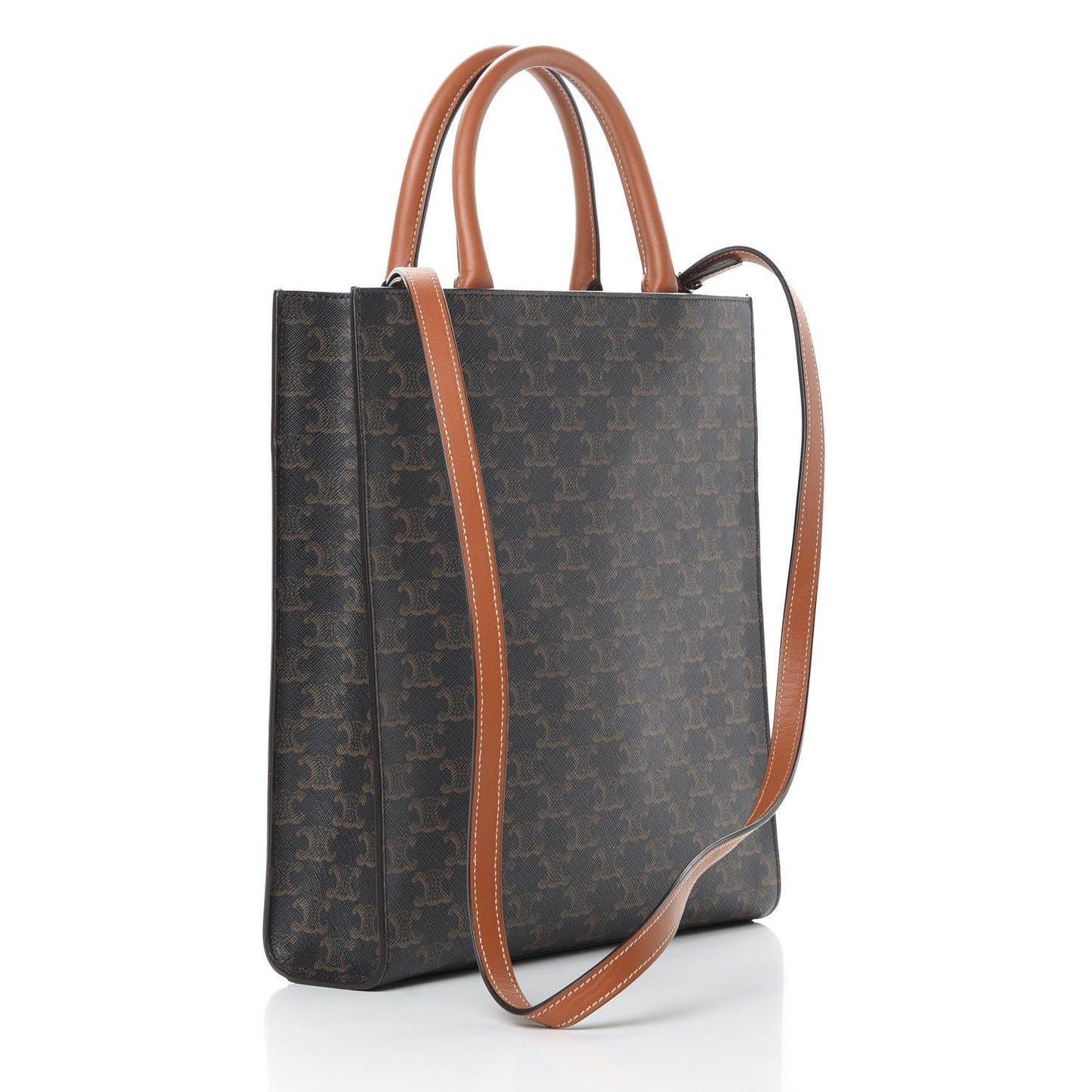 Triomphe Canvas Calfskin Small Vertical Cabas Tan