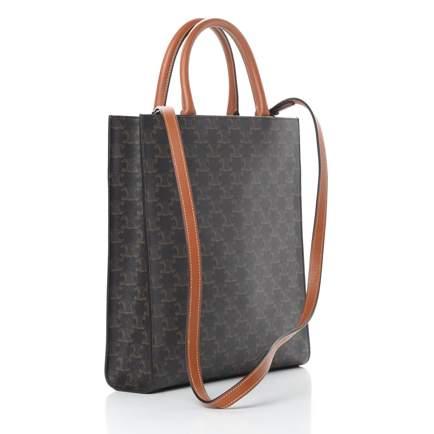 Celine Triomphe Canvas Calfskin Small Vertical Cabas Tan 3 of 13