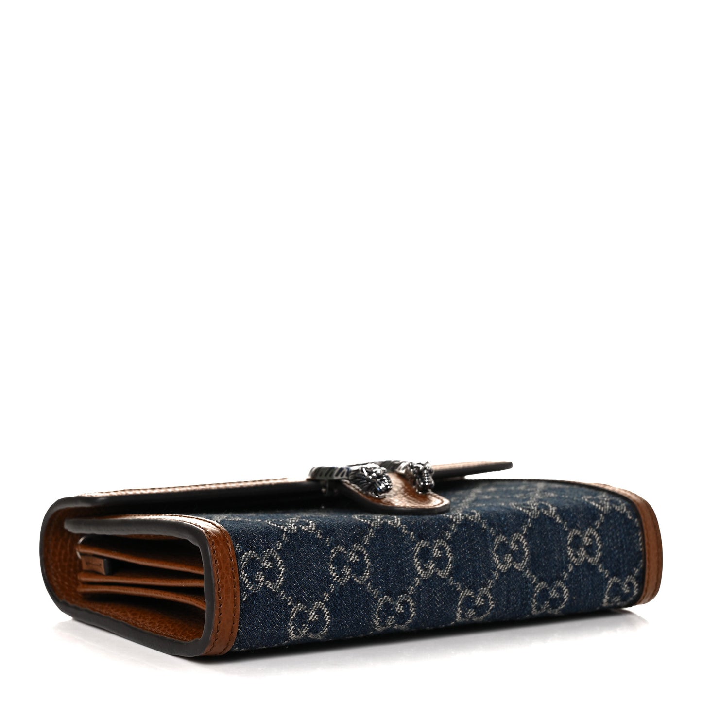 New Denim GG Monogram Dollar Calfskin Enamel Mini Dionysus Chain Wallet Blue Tea Cuir Epilog Electric Blue