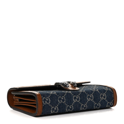 Gucci New Denim GG Monogram Dollar Calfskin Enamel Mini Dionysus Chain Wallet Blue Tea Cuir Epilog Electric Blue 4 of 9