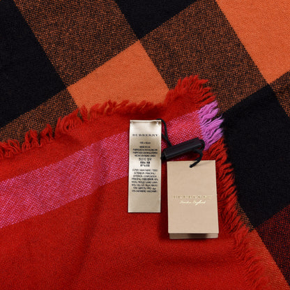 Burberry Wool Cashmere Washed Mega Check Scarf Bright Orange Red 4 of 4