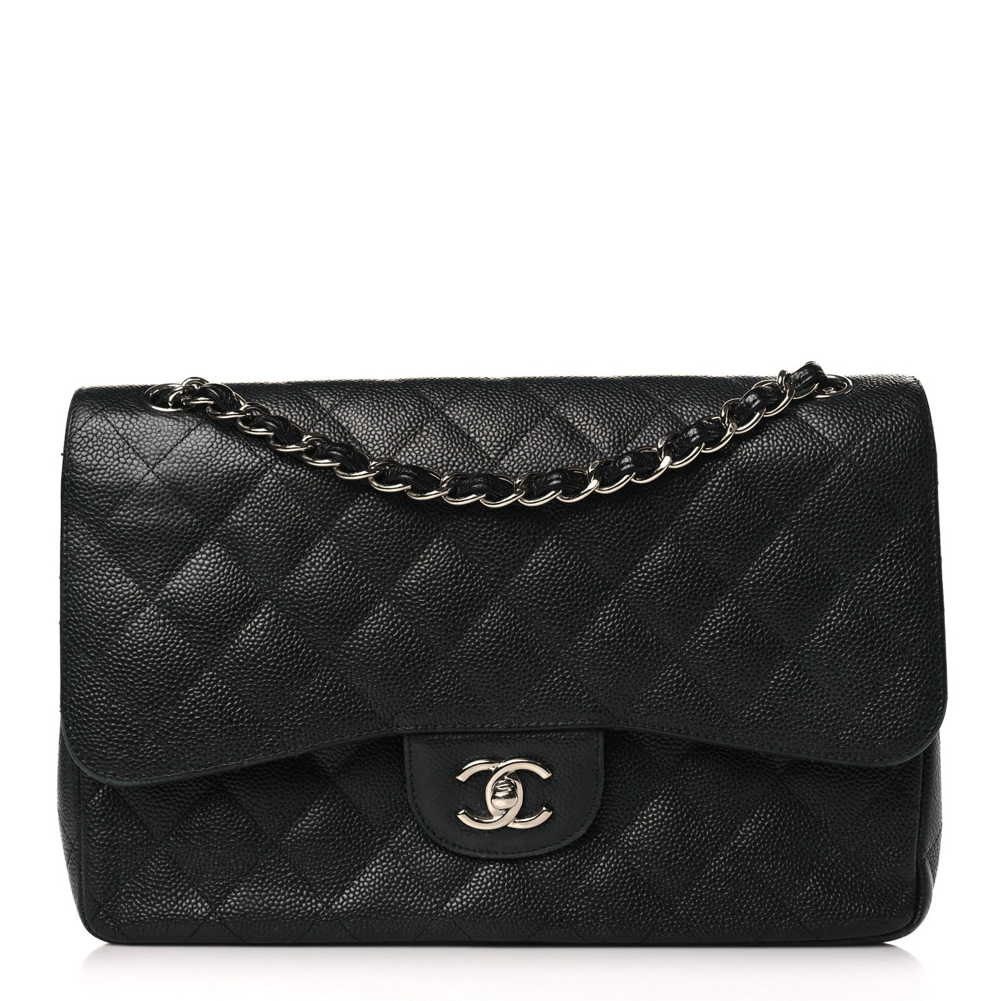 Caviar Quilted Jumbo Double Flap Black