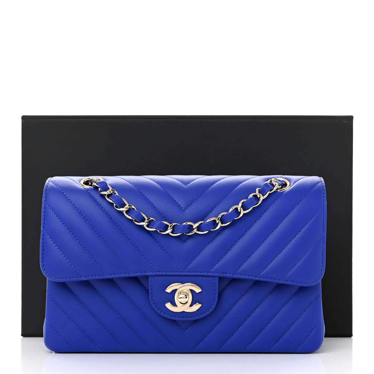 Chanel Caviar Chevron Quilted Small Double Flap Blue 11 of 11
