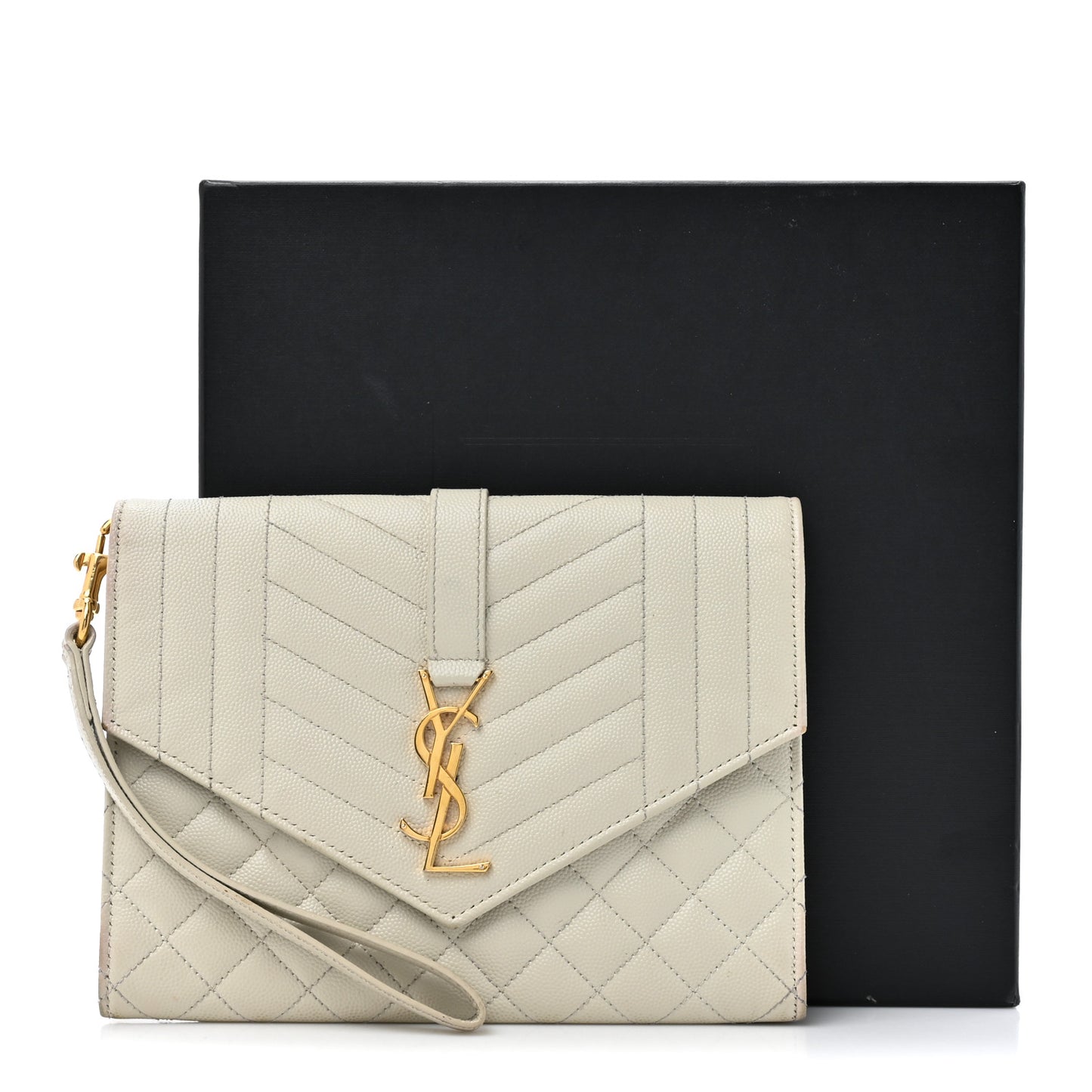 Grain De Poudre Textured Mixed Matelasse Triquilt Monogram Clutch Blanc Vintage