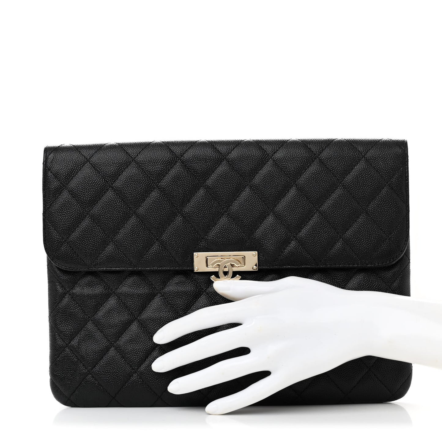 Caviar Quilted Medium Golden Class Pouch Black