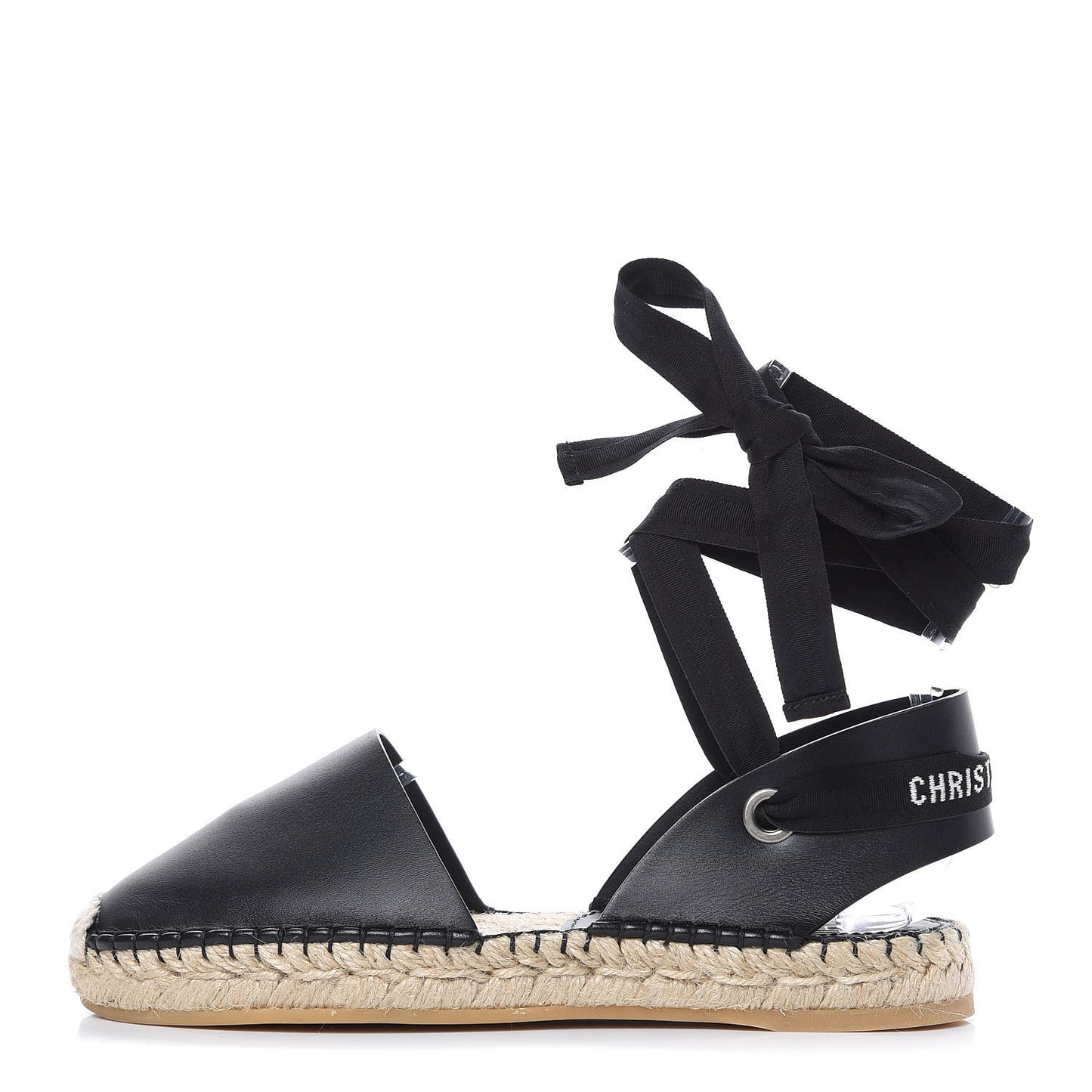 Calfskin Nicely-D Ankle Tie Espadrilles Flats 36.5 Black