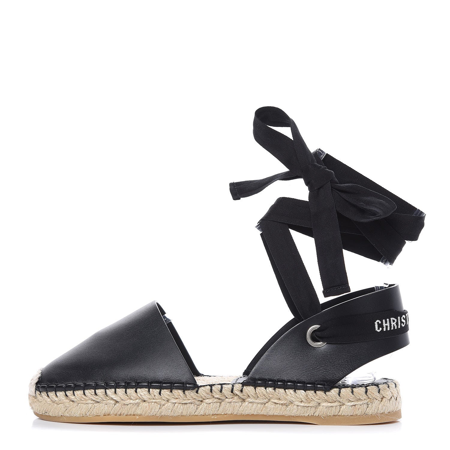 Christian Dior Calfskin Nicely-D Ankle Tie Espadrilles Flats 36.5 Black 1 of 7