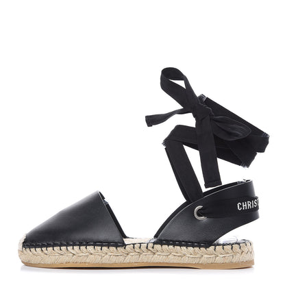Christian Dior Calfskin Nicely-D Ankle Tie Espadrilles Flats 36.5 Black 1 of 7