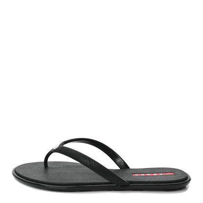 Prada Saffiano Metal Triangle Thong Sandals 35 Black 1 of 7