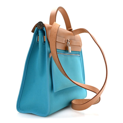 Hermes Vache Hunter Toile Herbag Zip 31 PM Bleu Azteque Menthe 4 of 11