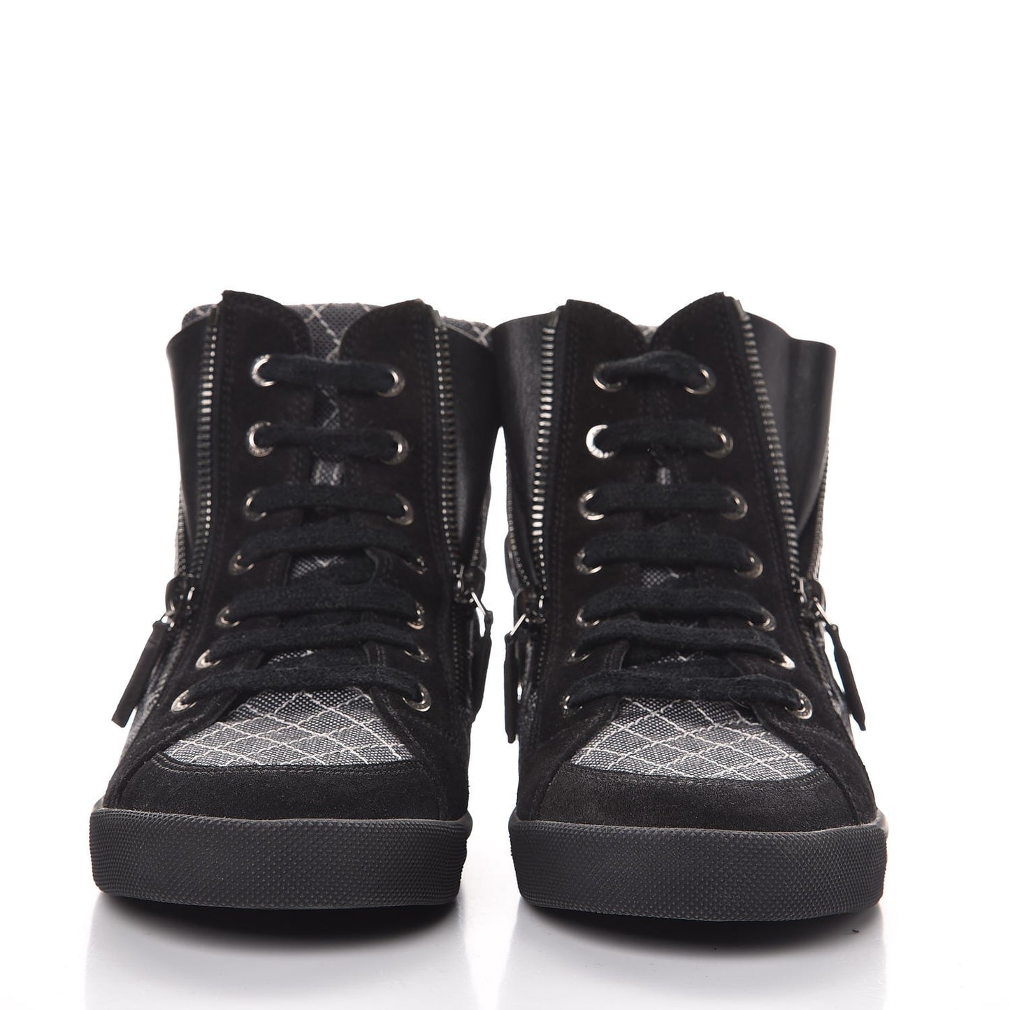 Toile Suede Calfskin CC High Top Sneakers 37.5 Dark Grey