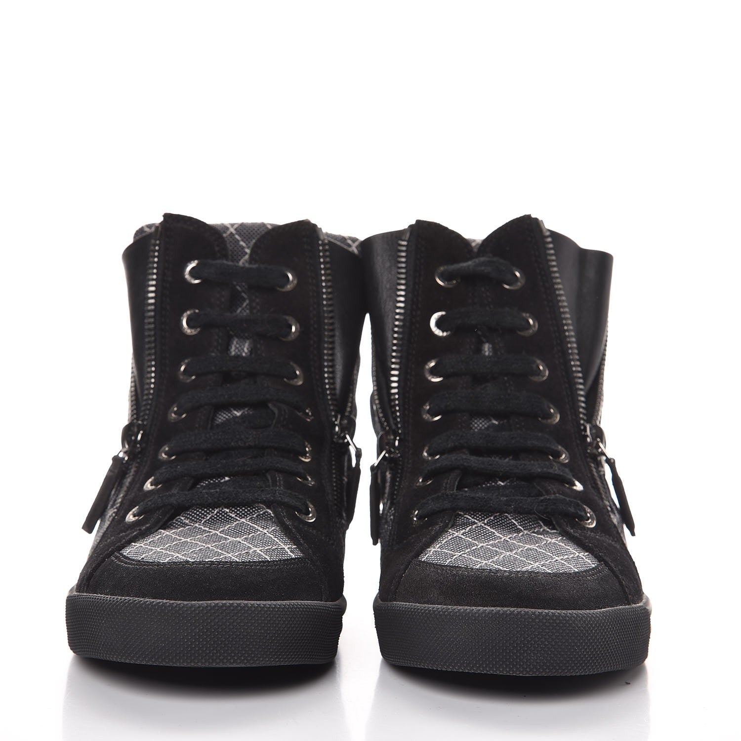 Chanel Toile Suede Calfskin CC High Top Sneakers 37.5 Dark Grey 2 of 10