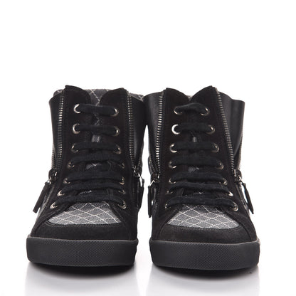 Chanel Toile Suede Calfskin CC High Top Sneakers 37.5 Dark Grey 2 of 10