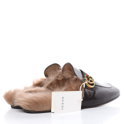 Gucci Goatskin Fur Web GG Mens Princetown Slippers 11 Cocoa 4 of 8