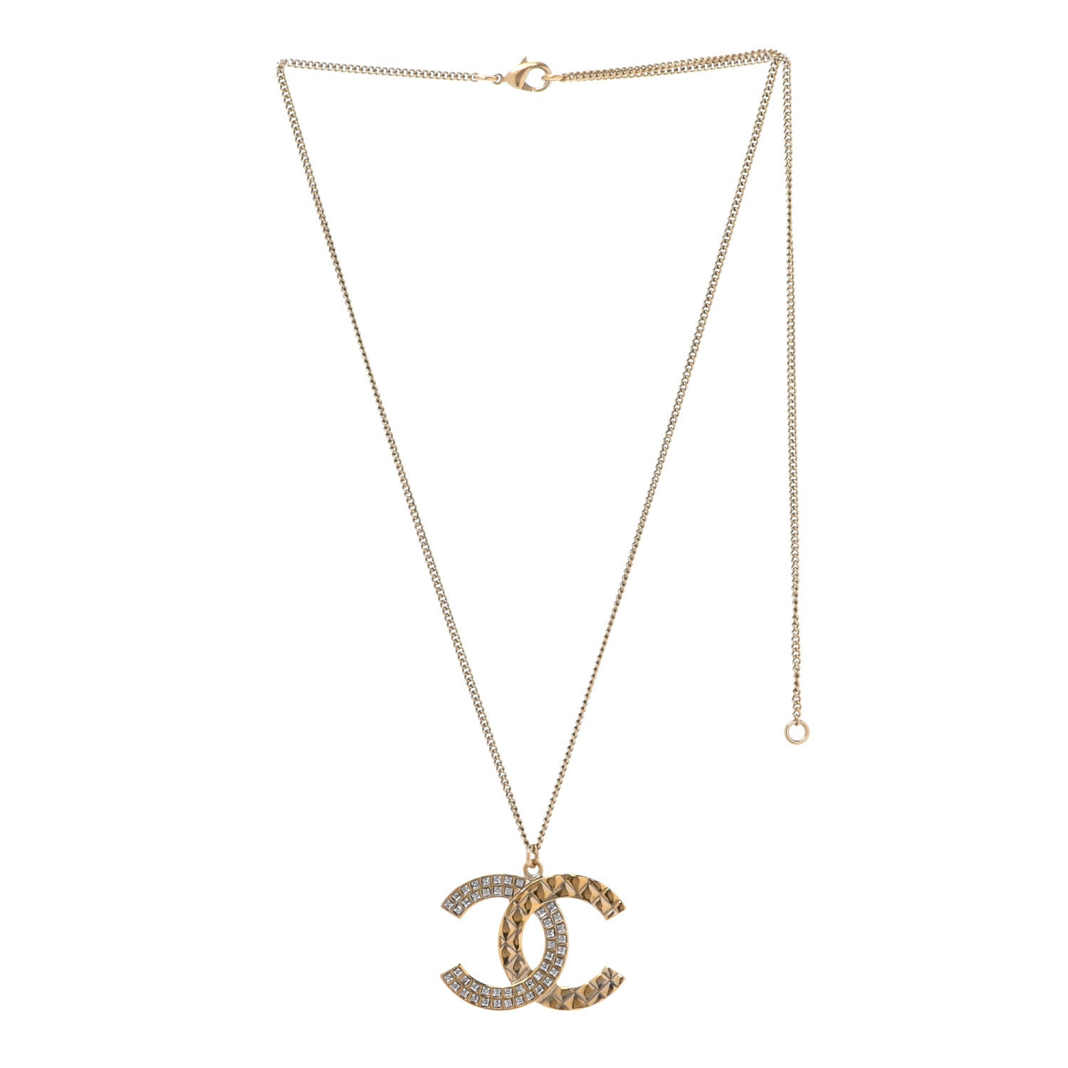 Chanel Baguette Crystal Quilted CC Pendant Necklace Gold 3 of 5