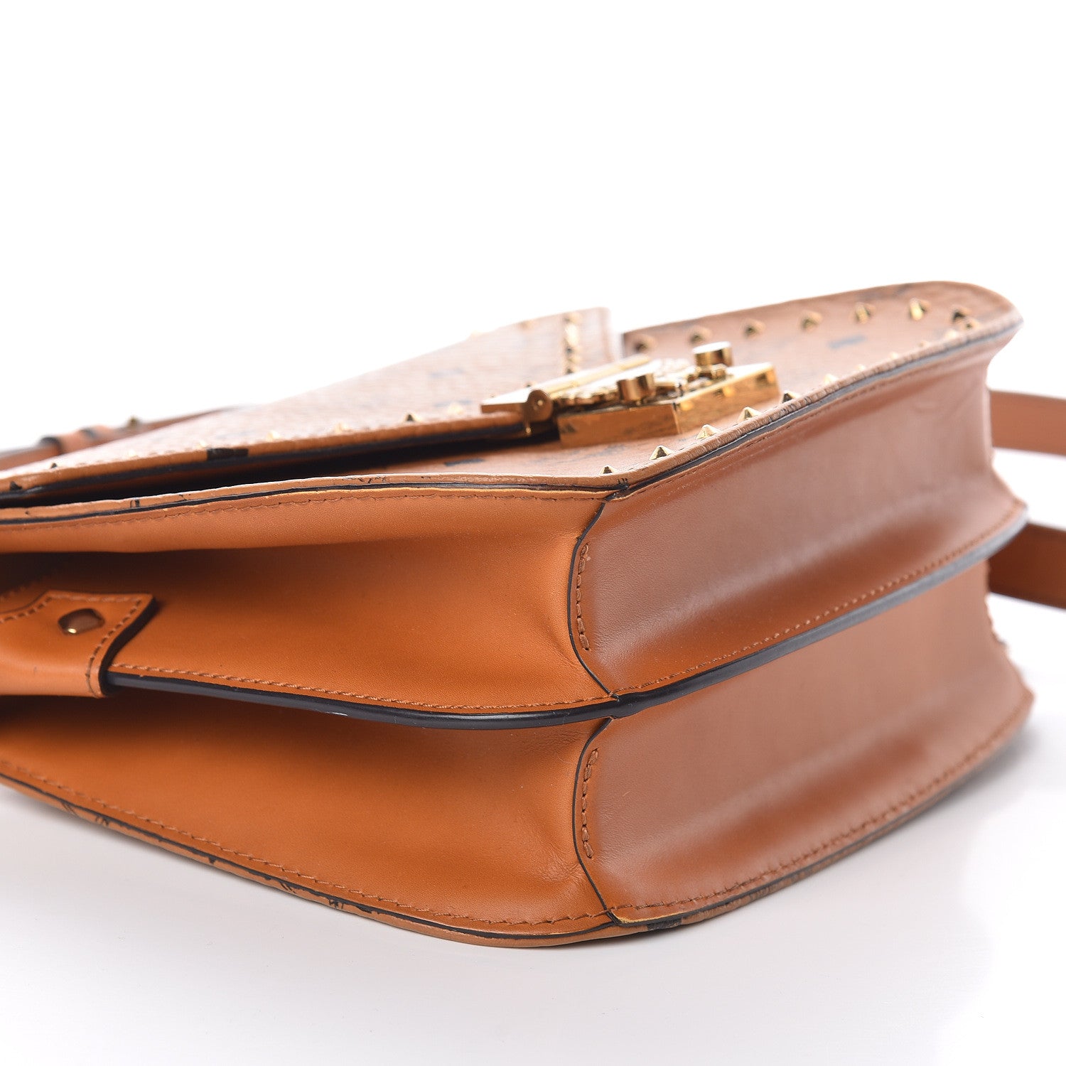 MCM Visetos Studded Small Patricia Crossbody Bag Cognac 7 of 9
