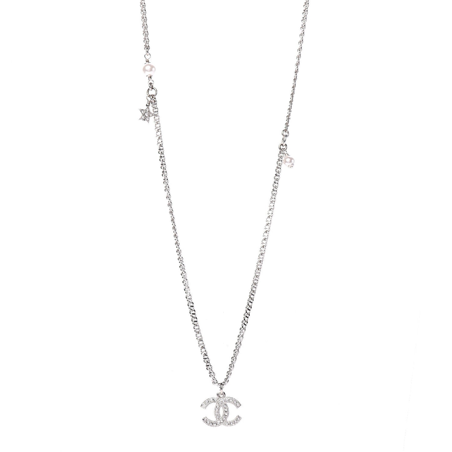 Crystal Pearl Star CC Necklace Pearly White