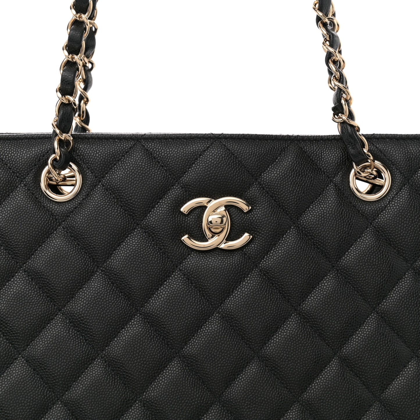 Caviar Quilted Large Shopping Tote Black