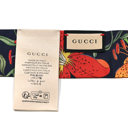 Gucci Silk Twill GG Monogram Floral Print Neck Bow Scarf Black Multicolor 3 of 3
