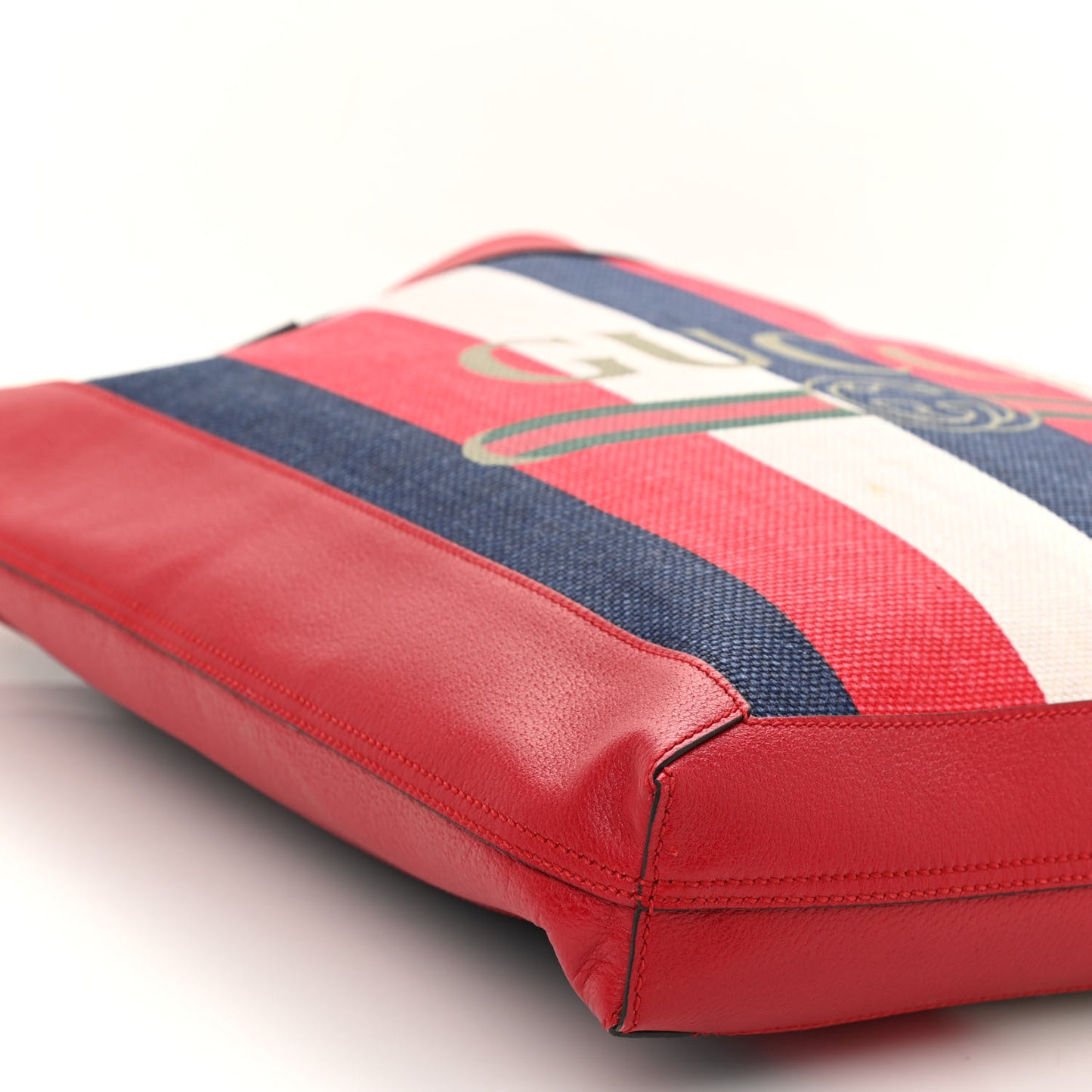 Canvas Calfskin Sylvie Stripe Logo Mens Tote Red White Blue