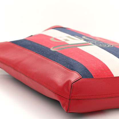 Gucci Canvas Calfskin Sylvie Stripe Logo Mens Tote Red White Blue 9 of 10