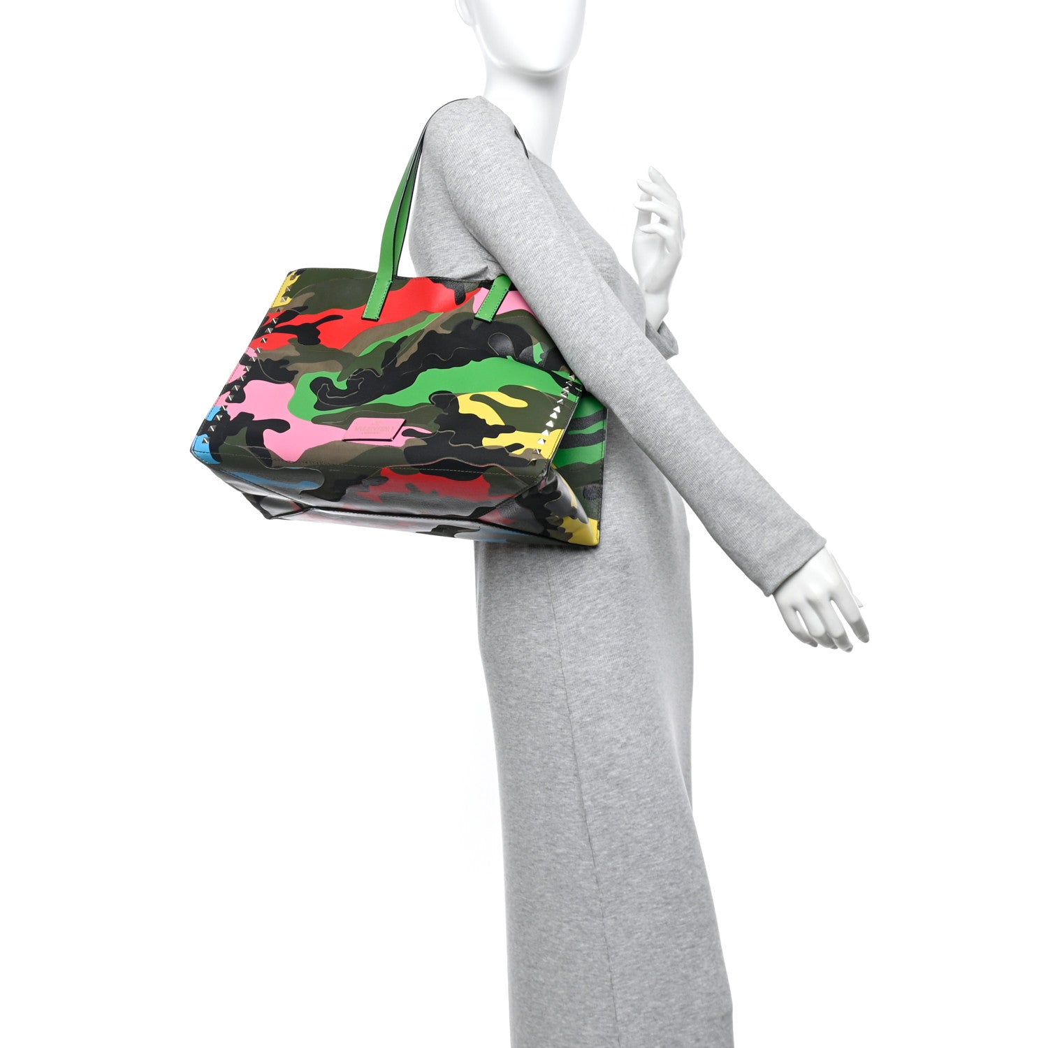 Valentino Garavani Nappa Canvas Camouflage Rockstud Soft Tote Green Multicolor 2 of 14