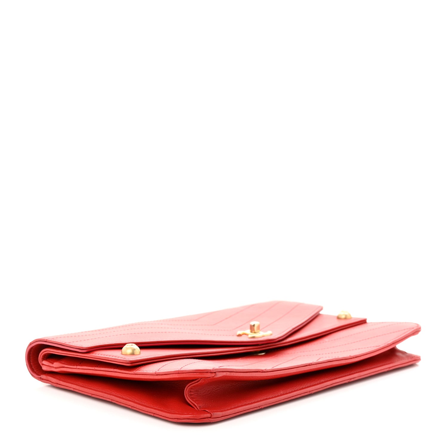 Chanel Calfskin Chevron Quilted Casual Trip Clutch Red 4 of 11