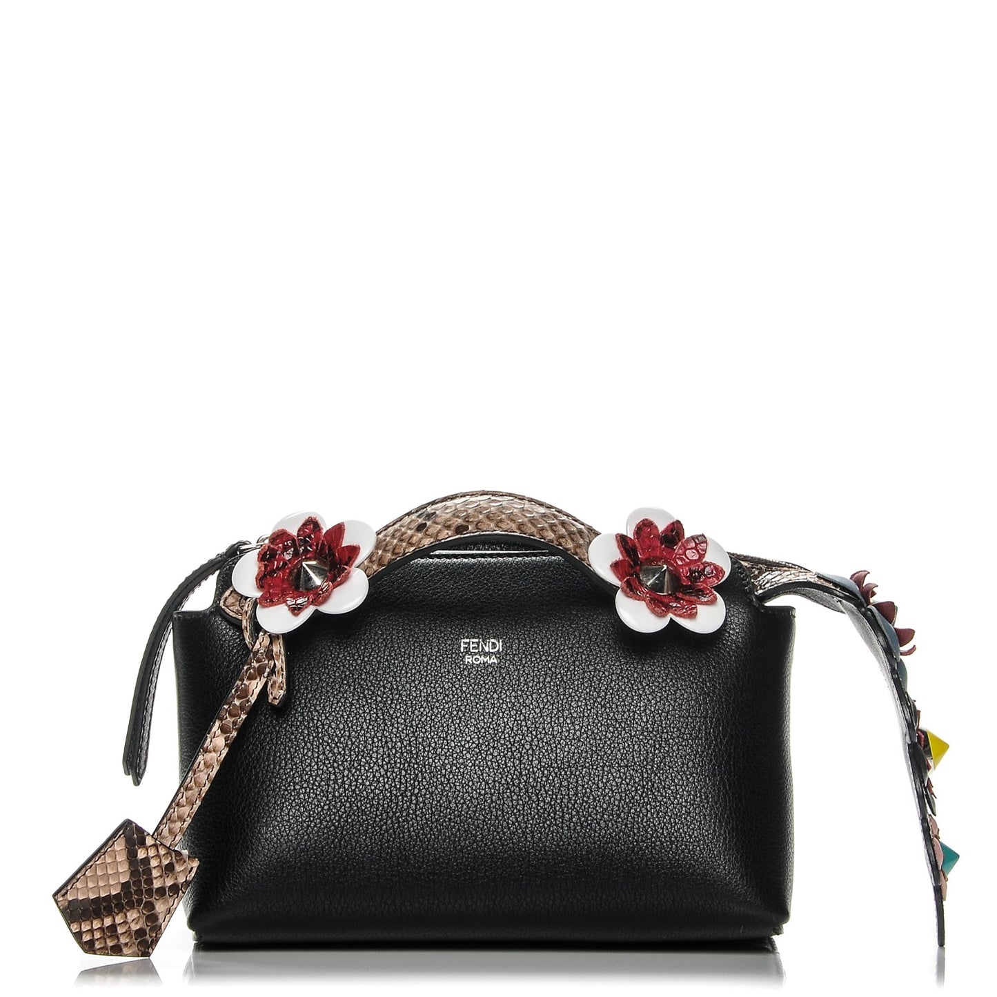 Vitello Dolce Snakeskin Nappa Croc Tail Flowerland Studded Mini By The Way Boston Bag Black Natural Multicolor